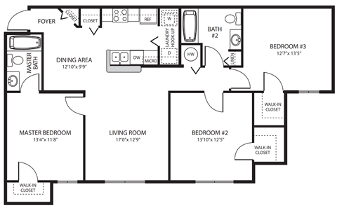 Three-Bedroom Floor Plan at Manatee Cove Affordable Apartments in Melbourne FL
